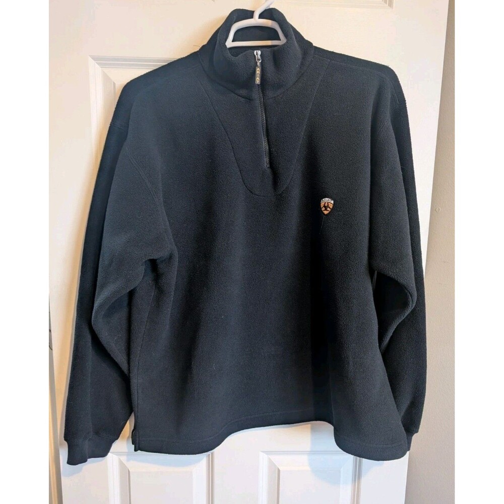 ARIAT Men's XL Black Embroidered Logo Quarter Zip Pullover Sweatshirt Made USA